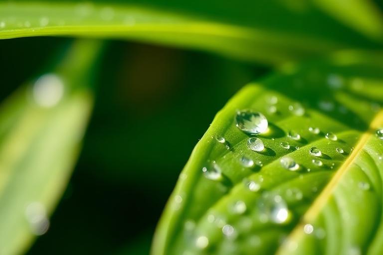 Dew on a fresh green leaf