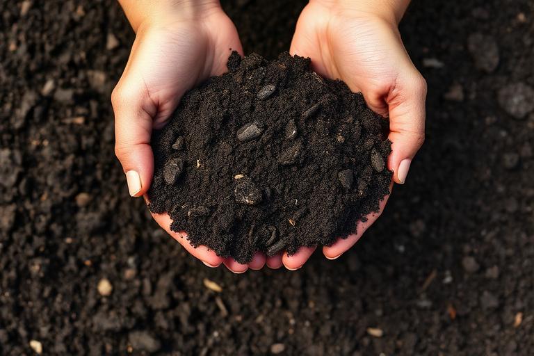 Hands holding rich dark garden compost